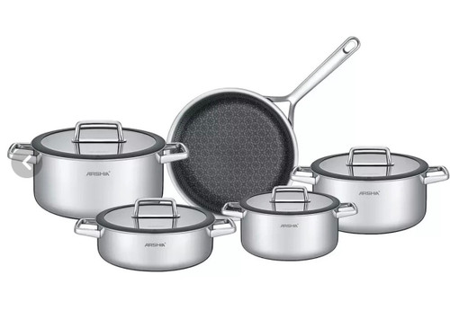 سرویس قابلمه عرشیا مدل SS050-3543 ۹ پارچه استیل کف لیزری